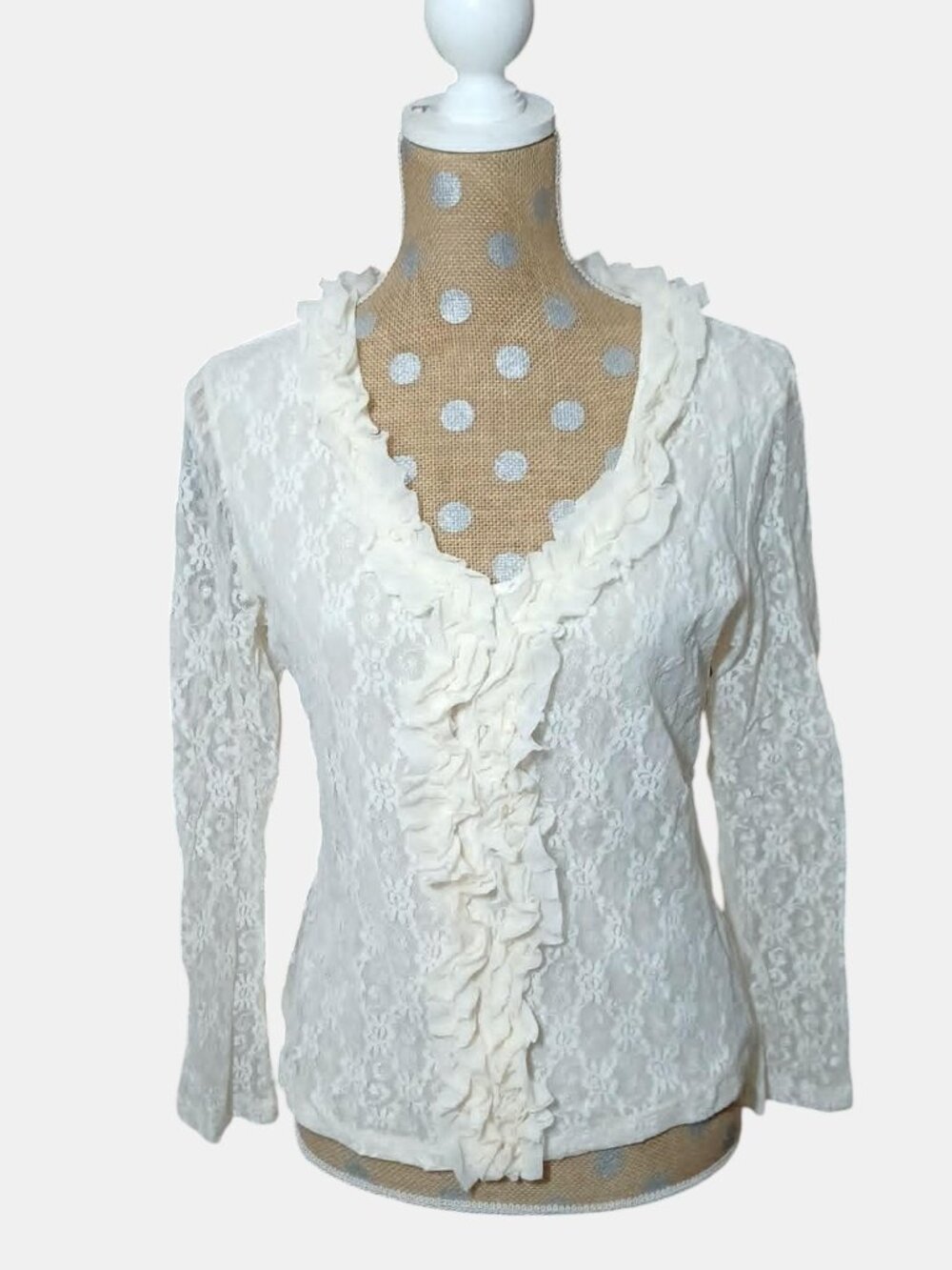 Vtg 90s Christie & Jill Romantic Ruffe Lace White Top M